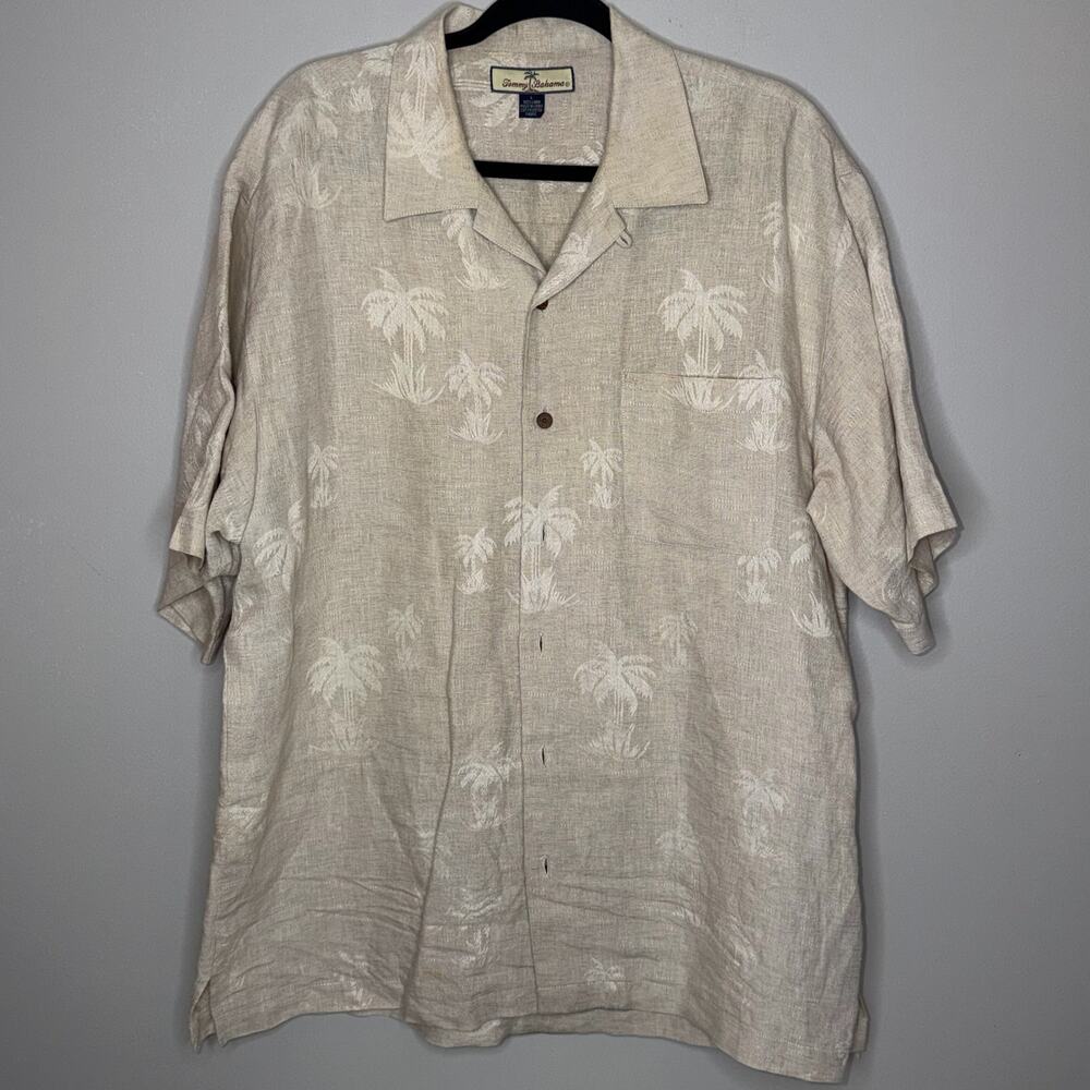 Tommy Bahama Mens Size Large Silk Palm Tree Pattern Short Sleeve Button Up
